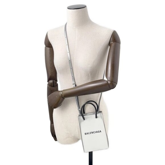 BALENCIAGA shopping phone holder bag Size Mini Leather Silver/Black 593826 - Picture 4 of 16